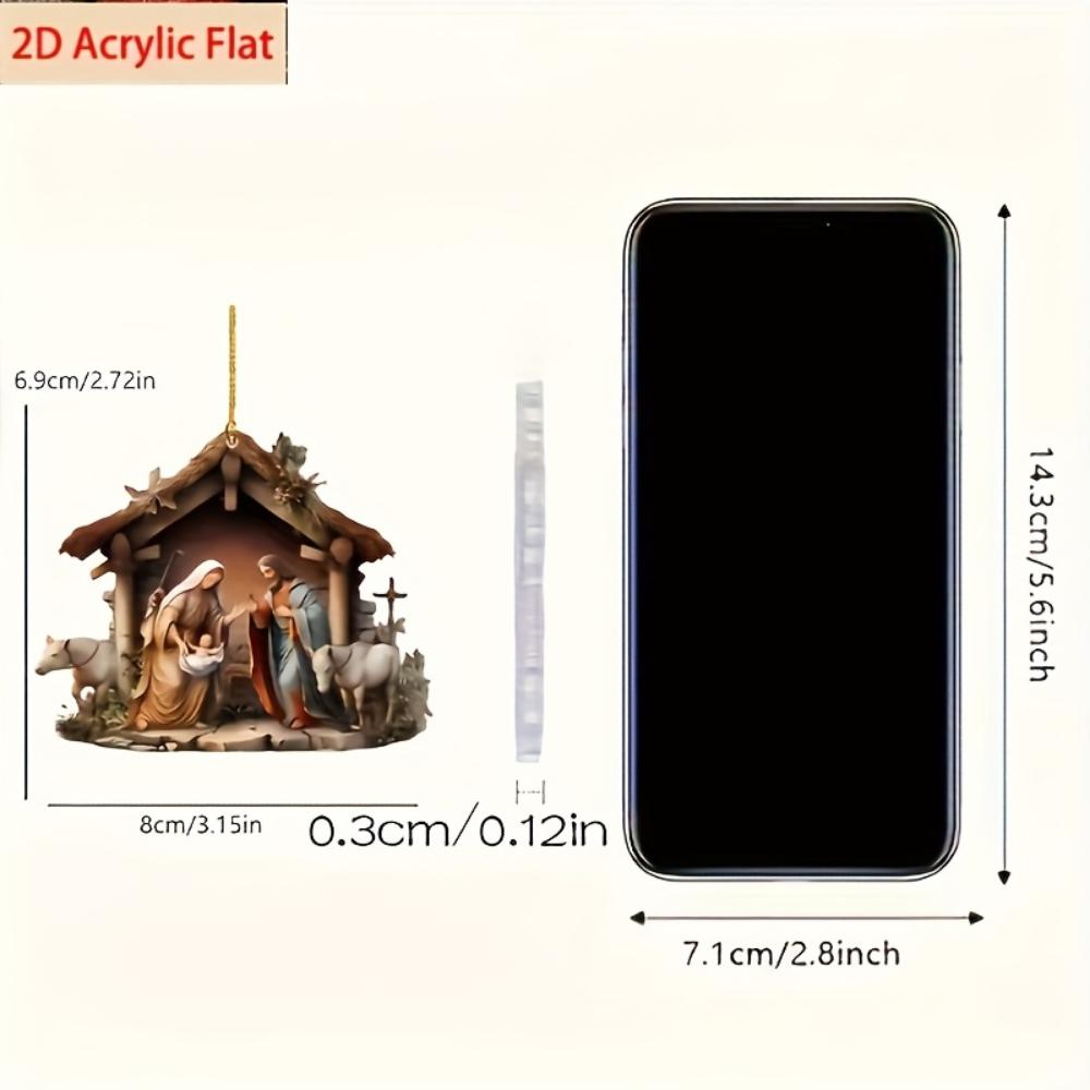 2D flache Acryl Krippe Dekoration ländliche Weihnachtshänge Dekoration Auto Rückspiegel Anhänger, Taschen- und Schlüsselanhänger Zubehör Geschenke