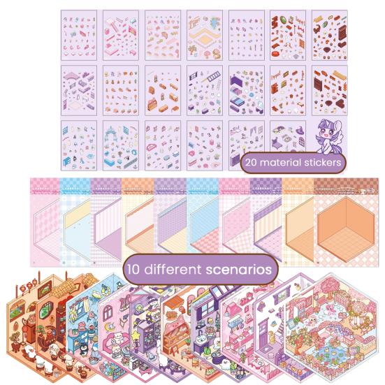 DIY 3D Scene Sticker Collection Book for Kids Adults Make Your Own Shop House Stickers for Relief Stress Pass The Time