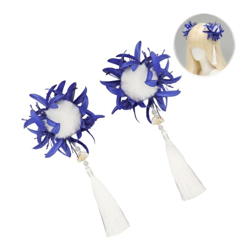 

Traditional Chinese Style Hair Accessory Silk Hairpin For Cultural Dresses Old Look Ornamental Hair Clip For Women синій