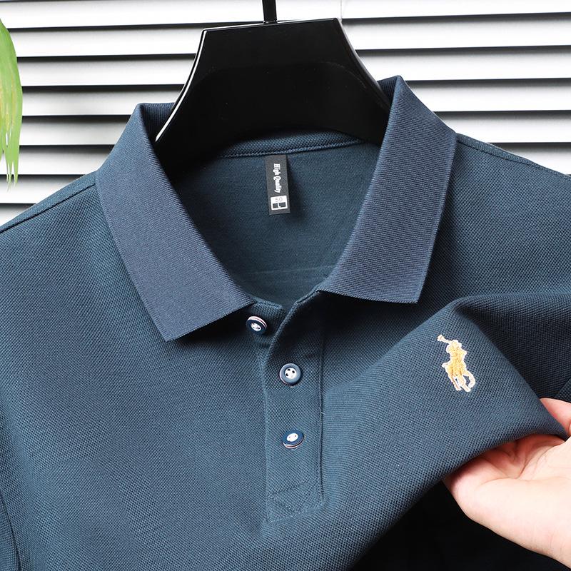 Men's Premium Striped Long-Sleeve Polo Shirt - Pure Cotton, High-End Business Wear
