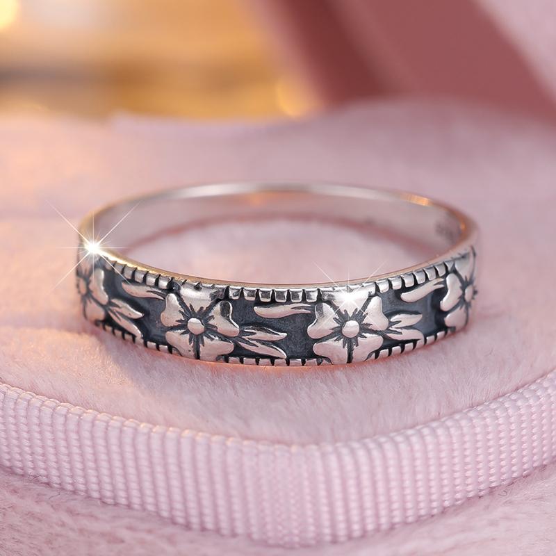 925 Sterling Silver Flower Rings for Women Vintage Aesthetic Jewelry Party Jewelry Finger Accessories