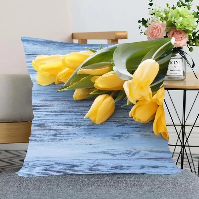 "Floral Tulip Pillowcase, Soft Cotton - Vibrant Flower Design for Spring Decor, Comfortable and Stylish, Perfect Gift for Home"