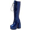 Sexy Lace Up Platform Long Boots Women Thick Gothic Heels High Knee Boot Winter Red Black Green Fetish Party Shoes Large Size 48