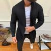Men Sweater Coat Solid Color Cardigan Long Sleeves Open Stitch Rough Surface Thick Elastic Knitting Business Spring Sweater Jacket for Daily Wear
