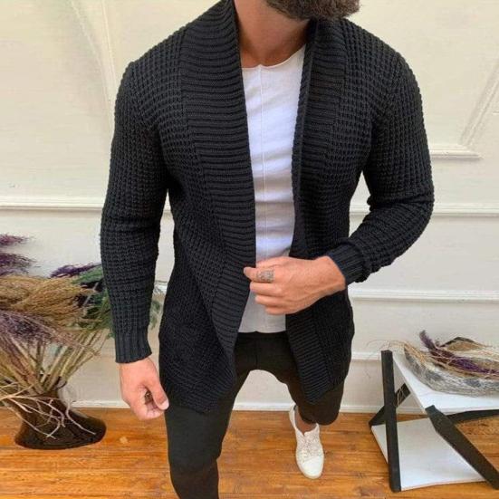 Men Sweater Coat Solid Color Cardigan Long Sleeves Open Stitch Rough Surface Thick Elastic Knitting Business Spring Sweater Jacket for Daily Wear