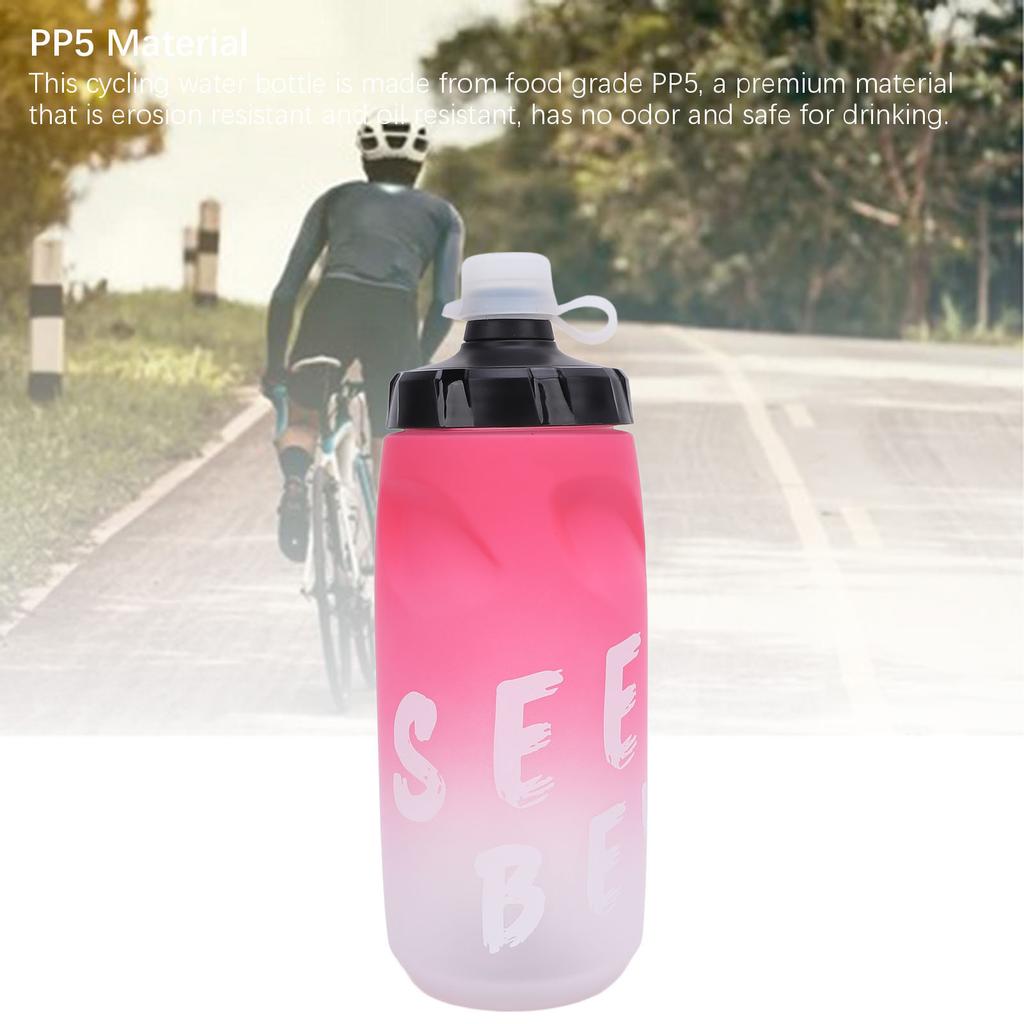 Cycling Water Bottle 650ml PP5 TPE Leak Proof Squeeze Water Bottle with Silicone Dust Cover for Outdoors Sports Fitness Running Gradient Pink White