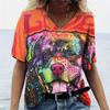 Summer V-neck 3D Printed Vintage Colorful Cat Funny Pattern Top Fashionable Casual Short Sleeved Women's T-shirts