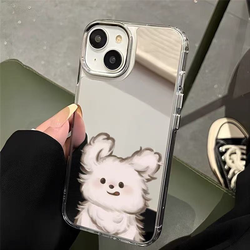 Cute Puppy Compact Mirror Phone Case For iPhone 17 17E 16E 16 15 14 13 11 Pro Max 14 15 12 Shockproof Bumper Coque Cover iphone 16E