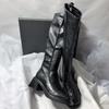 Vintage Thick Heel Women Knight High Boots Fashion Side Zippers Shoes Autumn Winter Ladies Concise Slim Long Botas De Mujer