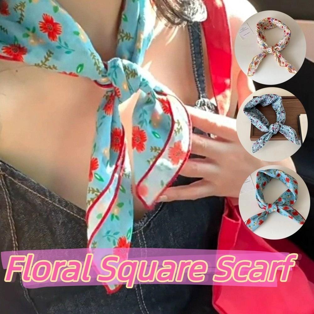3pcs/set Korean Style Printed Headscarf Colorful Flower Square Headband Floral Neck Scarf  Girls