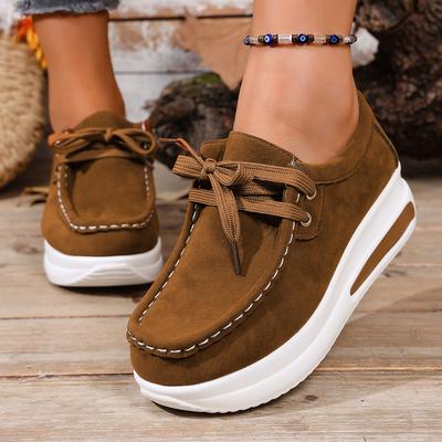 Fashion Solid Color Thick Bottom Lace Up Walking Women's Shoes Female Breathable Non Slip Platform Shoes Chunky Sneakers Women