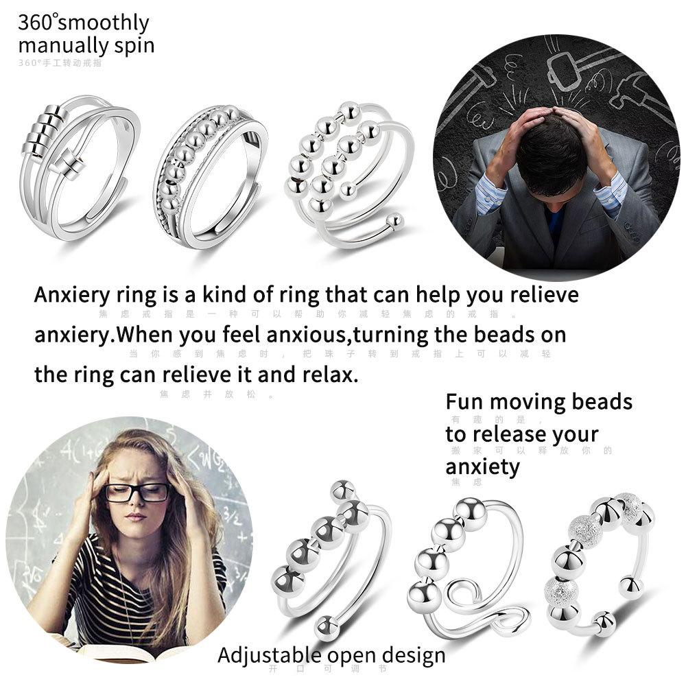 6 Pcs Women Anxiety Relief Rings Anti Stress Spinner Ring With Beads Calming Fidget Jewelry For Emotional Regulation