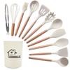 12PCS Silicone Non-Stick Cookware Kitchen Utensils Set for Kitchen Wooden Handle Spatula Egg Beaters Kitchenware Accessories