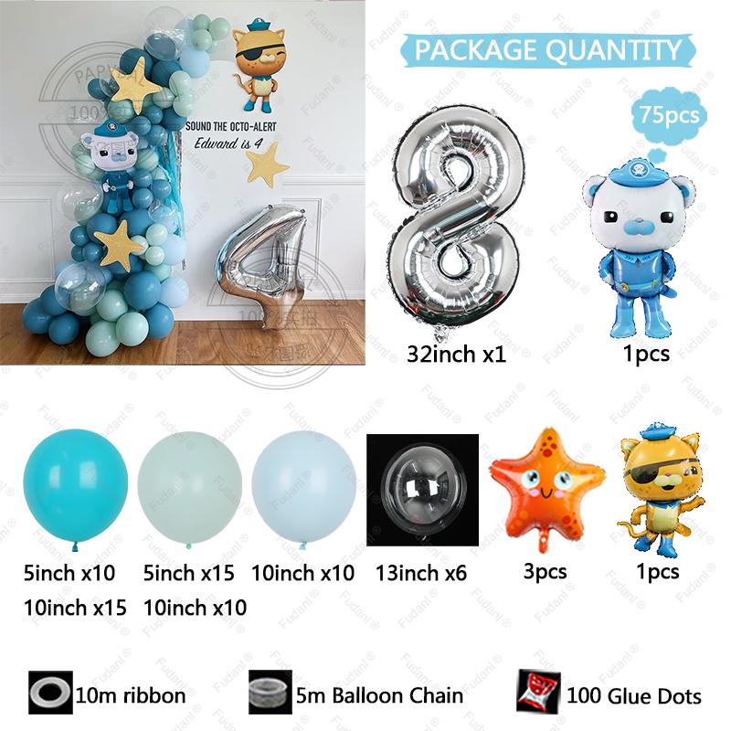 75pcs The Octonauts Balloon Polar Bear Cat Starfish Foil Ballons Cartoon Sea Animal Air Balls Children Birthday Party Decoration