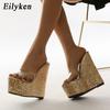 Eilyken PVC Transparent Platform Wedges Slippers Summer Peep Toe Shoes Woman Sexy Super High Mules Pumps Sandals