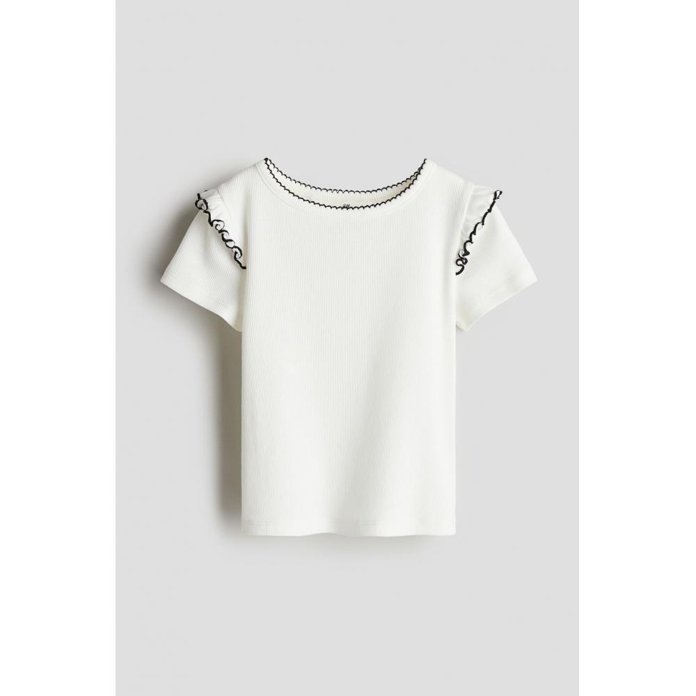 

Футболка HM Ruffle Detail Ribbed T Shirt White