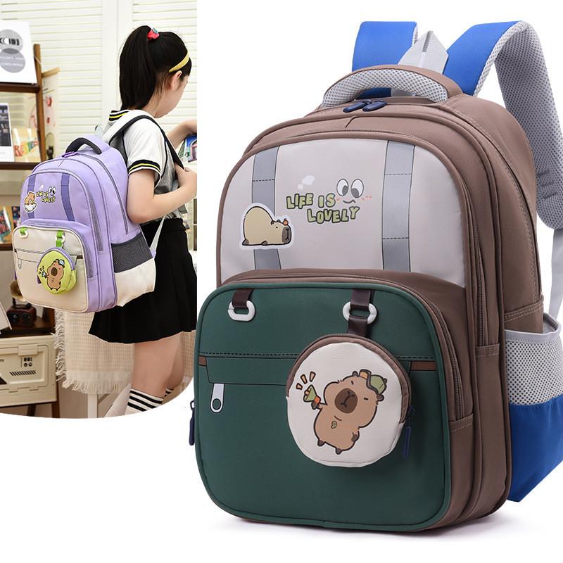 Childrens Oxford Fabric Backpack With Cartoon Capybara Printed For School Use