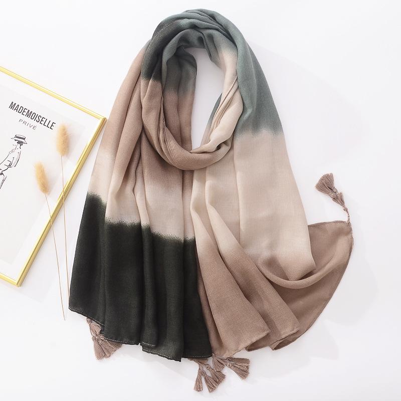 Fashion Head Scarf  Women Girls Spring Autumn Brand Designer Long Plain Gradient Soft Print Scarf Tassels Wrap Shawl Stole