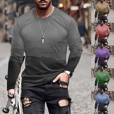 Men's T Shirt O-Neck Clothing Apparel Outdoor Long Sleeve Print Fashion Designer Vintage