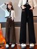 Girls' Fleece-Lined Wide-Leg Pants: 2025 Autumn/Winter Casual Straight-Leg for Kids