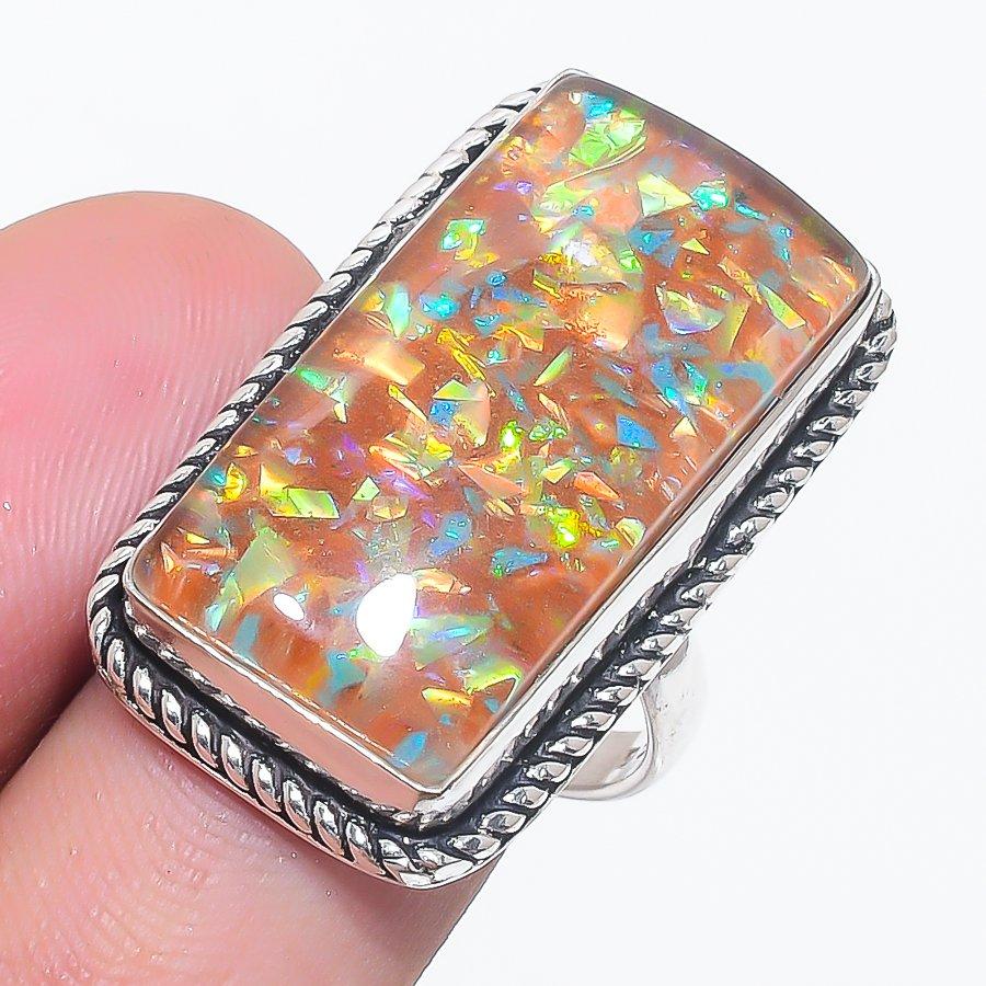 

Оранжевый триплет опала драгоценный камень 925 стерлинговое серебро ювелирное кольцо размер 8