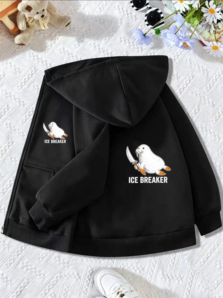 Kinder Reißverschluss Kapuzenjacke Eisbrecher Walross Mit Messer Grafik Langarm Lässiger Hoodie Oberbekleidung Für Jungen Mädchen