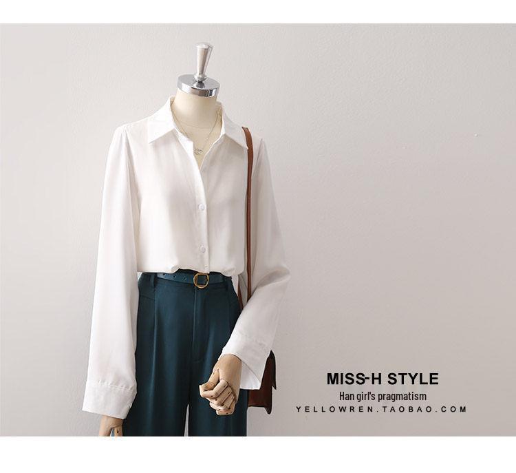 Women's Retro Hong Kong Style Satin Lapel Shirt - Spring/Autumn 2025, Professional Commute Chic, Long Sleeve Top