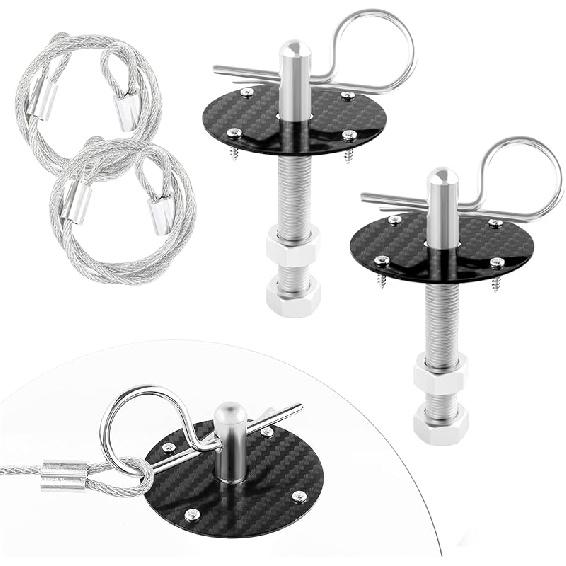 Hood P Kit For Car - Stainless Steel Hood Pin Lock Clip With Racing Lanyard For Fixing Car Hood Cover & Reduce Shaking - Universal Car Mods Exterior