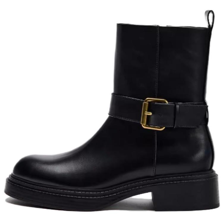 ZARA Buckle Strap Chunky Ankle Boots Black Womens 13104410-35 38