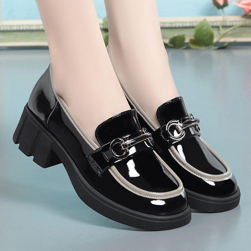 Женские кожаные туфли на толстом каблуке, натуральная кожа, мягкая подошва, износостойкие, глубокий рот, британский стиль, лоферы на толстой подошве 34 чёрный