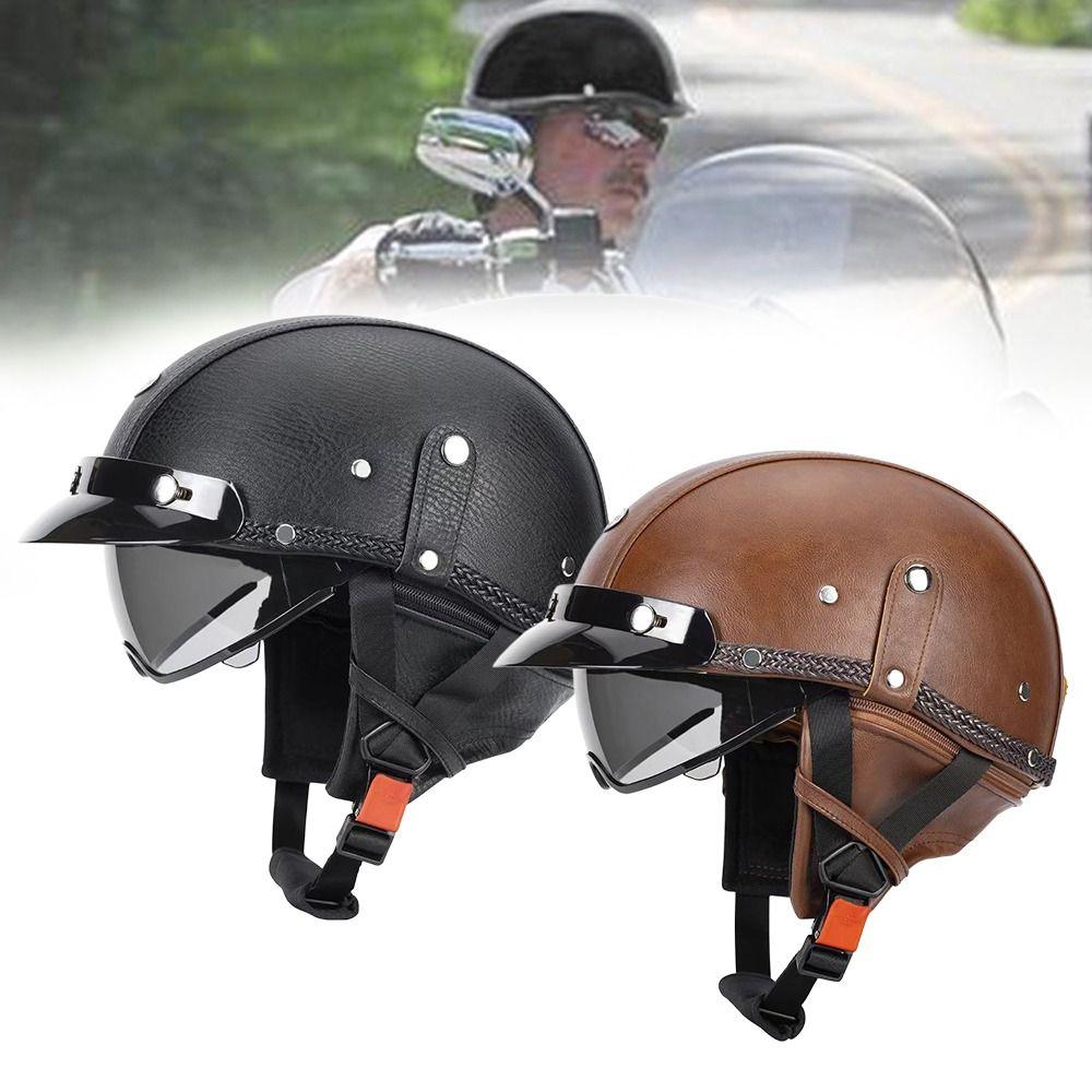 

Classic Vintage Design Retro Half Helmet Black Brown Open Face Motorcycle Helmets Adult M чорний