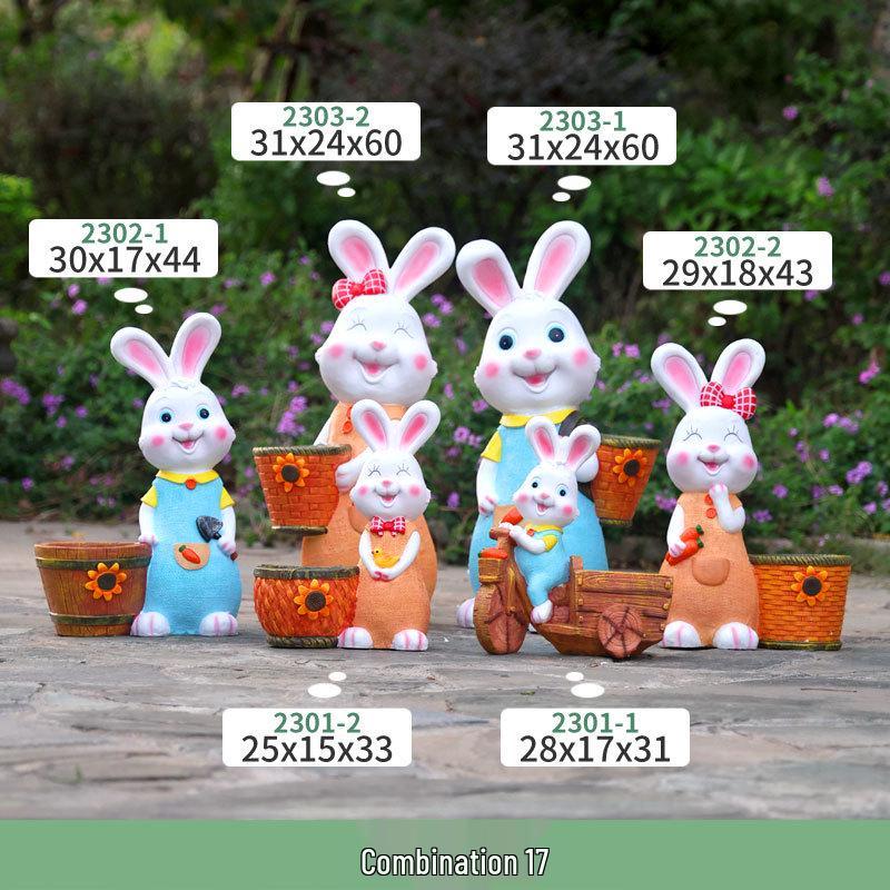 Outdoor Cartoon Rabbit Garden Decoration - Animal Flower Pot Sculpture for Kindergartens and Courtyards