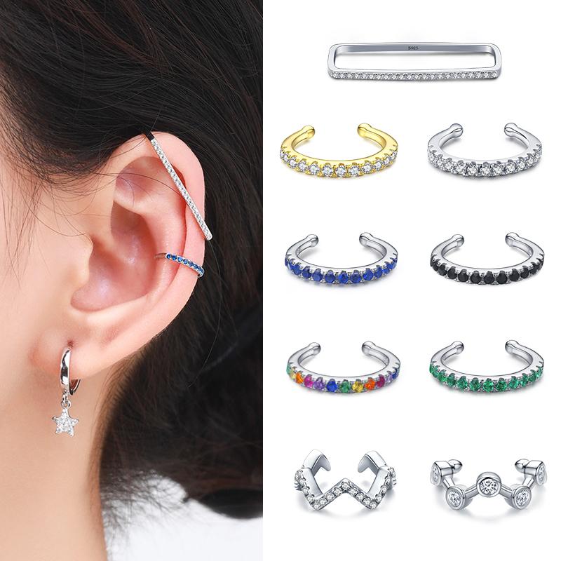 1 Piece Rainbow Ear Clips 925 Sterling Silver Fashion Unique Tiny Cuff Earrings For Women Girl Fine Jewelry Accessories