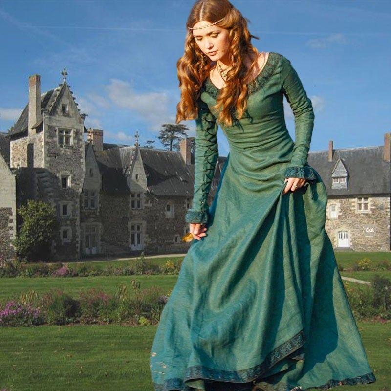 Cross-Border Women's Clothing Upgraded Fabrics Amazon Wish Medieval Retro Dress Women's Long-Sleeved Performance Clothing