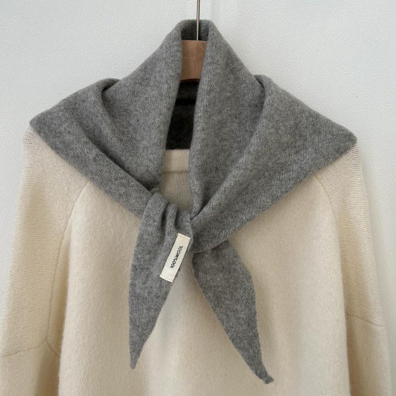 Premium Australian Wool and Cashmere Solid Color Women's Triangle Shawl-Scarf