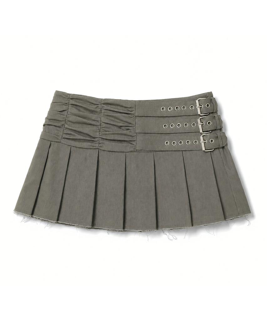 Deulailojeu Eyelet Pleated Skirt (Khaki)