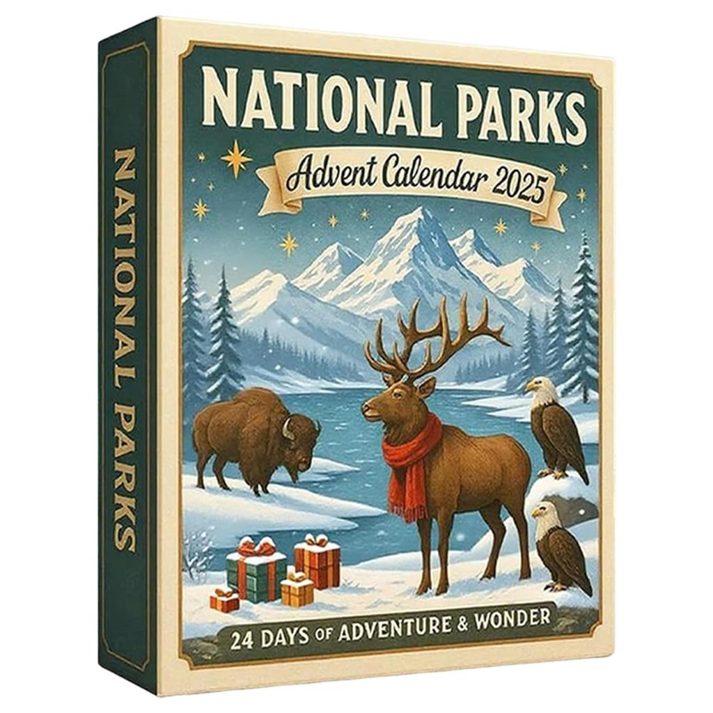National Parks Advent Calendars 2025, 24 Days Christmas Countdown Calendar, 2D Flat Acrylic National Parks Wildlife Landscapes Ornaments Gift