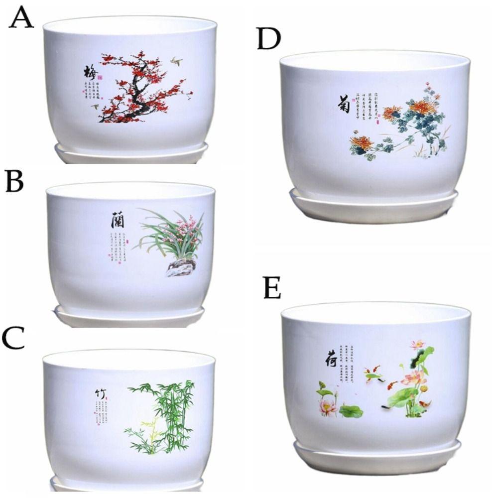 White Plastic Flower Pot With Tray Imitation Porcelain PP Resin Flower Pot  Potted Plant
