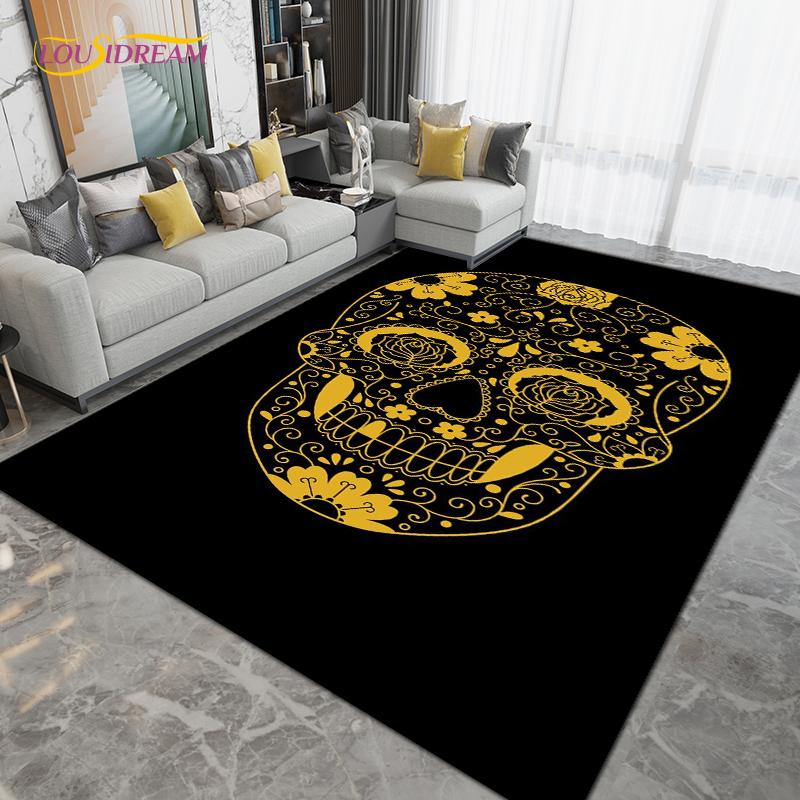 Horror Skull Art Area Rug,Carpets for Living Room Bedroom Decoration, Sofa Chair Cushion Rug,Kitchen Bathroom Non-slip Floor Mat