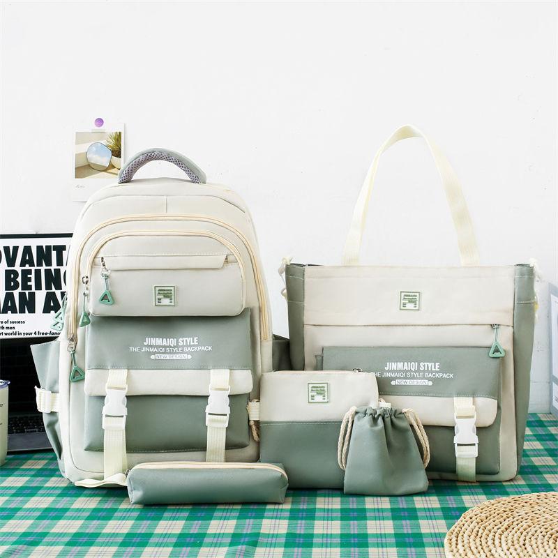5Pcs  Student Backpack Set The Start of School Season Korean Fashion Junior High School Backpacks Large Capacity Two-piece Bags Set
