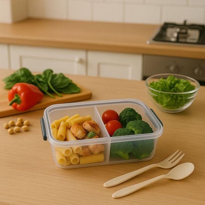 Lancheira de Plástico - Sem BPA - 1L - 2 Compartimentos - Talheres Incluídos - Micro-ondas & Lava-louças