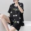 Summer cotton silk pajamas women's thin short-sleeved cardigan cute bow can be worn outside artificial cotton loungewear set
