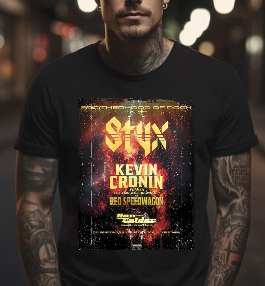 Styx Band Tour Brother Hood Of Rock 2025 Black T-Shirt, S-5XL Unisex T-Shirt S