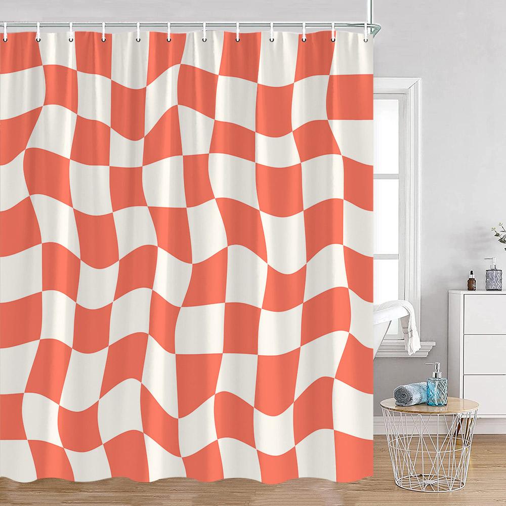 Colorful Checkerboard Shower Curtain Black White Blocks Distorted Chess Board Bathroom Curtain Modern Abstract Bath Decorations