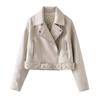 Womens PU Faux Leather Moto Jacket Short Fit Streetwear Oversized Biker Style With Zipper Patchwork Detail
