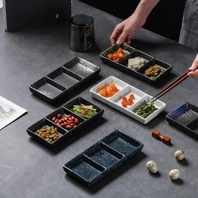 7,5 palce Keramika 3 přihrádky Talíř na omáčku k namáčení Japonský retro Domácí Miska na ocet Restaurace Horký hrnec Omáčka k namáčení Nádobí