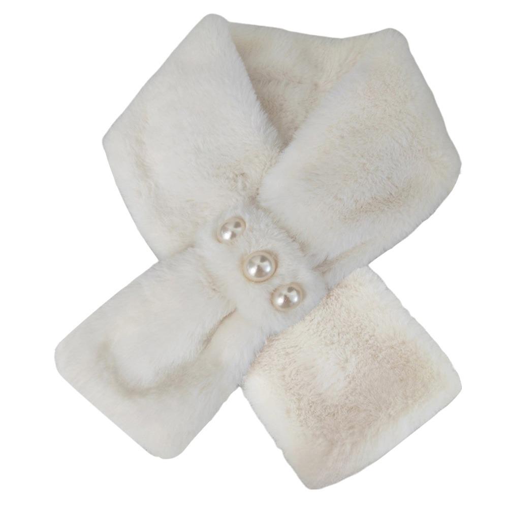 Elegant Solid Color Plush Cross Scarf Imitation Pearl Winter Warmer Neck Scarf Comfortable Neck Warmer Evening