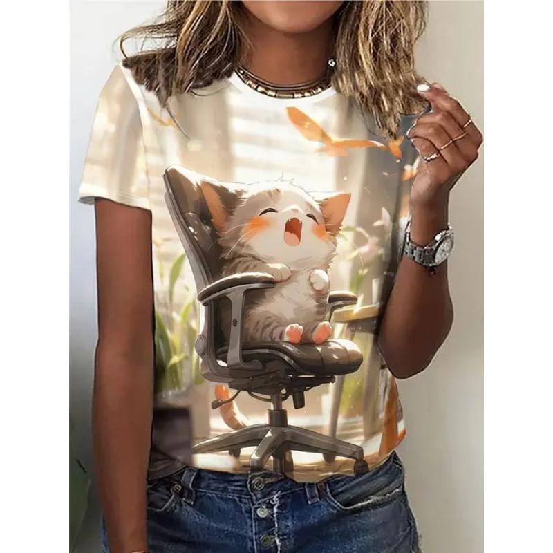 Women's Casual Top Fashion Animal Print Short Sleeve Crew Neck Pullover T-Shirts Women’s