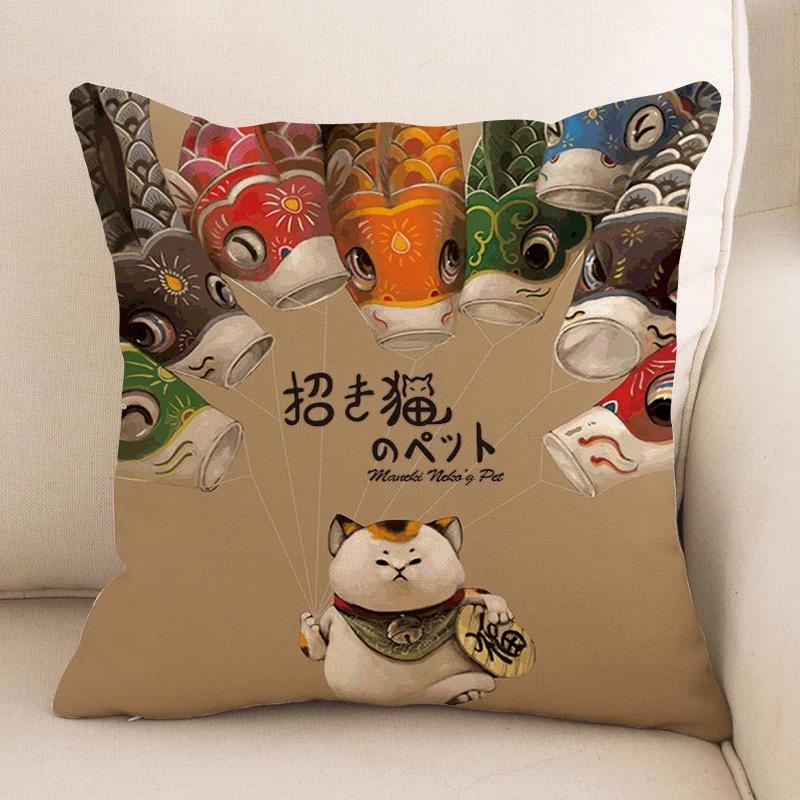 New Style of Lucky Cat Series Pillowcases, Home Office Sofa Pillow Cushion Covers, Seats