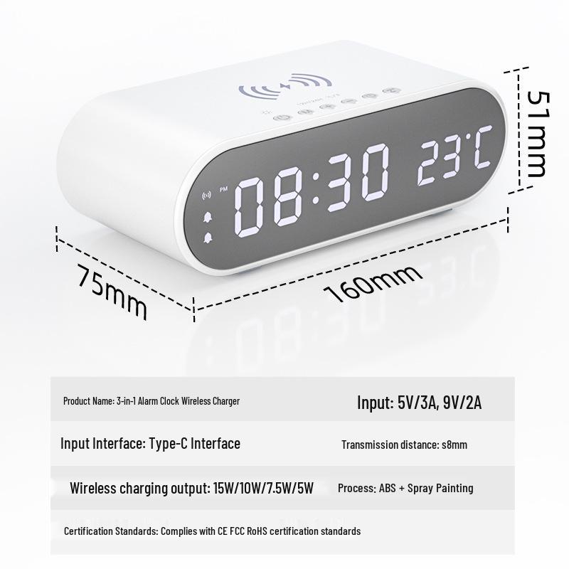 Multifunctional Alarm Clock with 15W Wireless Charging, LED Display, and Perpetual Calendar